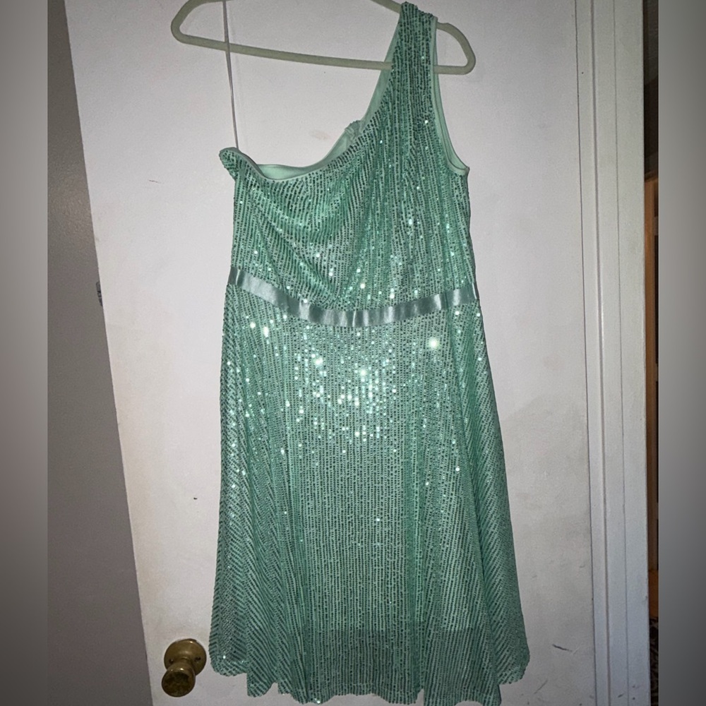 NWT One Shoulder Sequin Dress - Mint Green - Picture 1 of 7